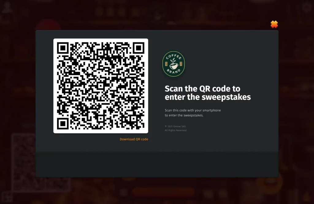 The welcome screen is a perfect way to get participant to join the sweepstakes with their smartphone