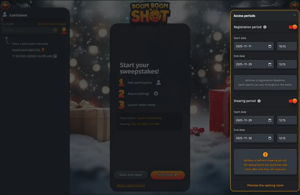 🕒 Registration and drawing period